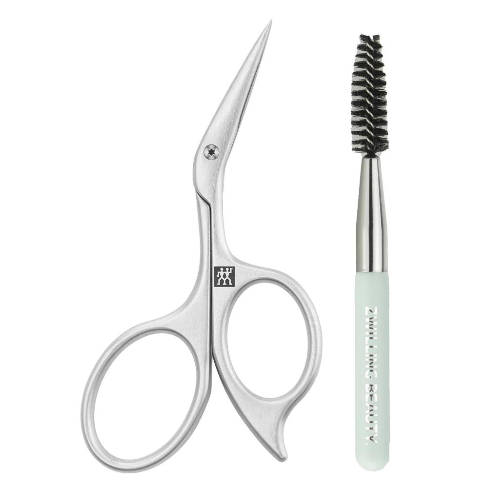 imageZWILLING Eyebrow Scissors with angled scissors design and ultra thin blades with eyebrow brush Premium Silver