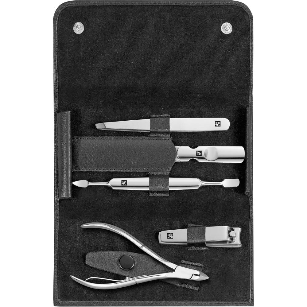 imageZWILLING Manicure Set 5 Piece snap Button case Genuine Leather Ergonomic Design with Cuticle nippers Polished Stainless Steel Black