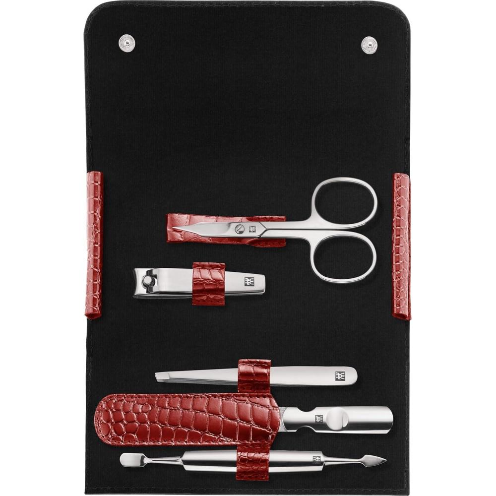 imageZWILLING Manicure Set 5Piece Scissors Clippers Tweezers Cuticle Pusher Nail File Classic RedRed