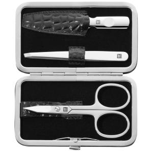 imageZWILLING Beauty Classic INOX 4pc Manicure Set with Black Crocodile Pattern Leather Case Nail Care Complete Set
