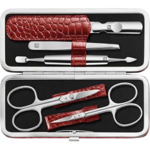 imageZWILLING Beauty Classic INOX 5Piece Manicure Set Pedicure Kit Stainless Steel Nail Care Cowhide Crocodile Edition RedRed