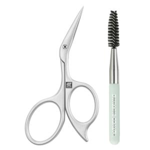 imageZWILLING Eyebrow Scissors with angled scissors design and ultra thin blades with eyebrow brush Premium Silver
